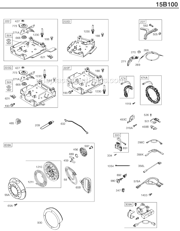 Page D Diagram and Parts List for 15B100SERIES 0018-0645 Briggs and Stratton Engine